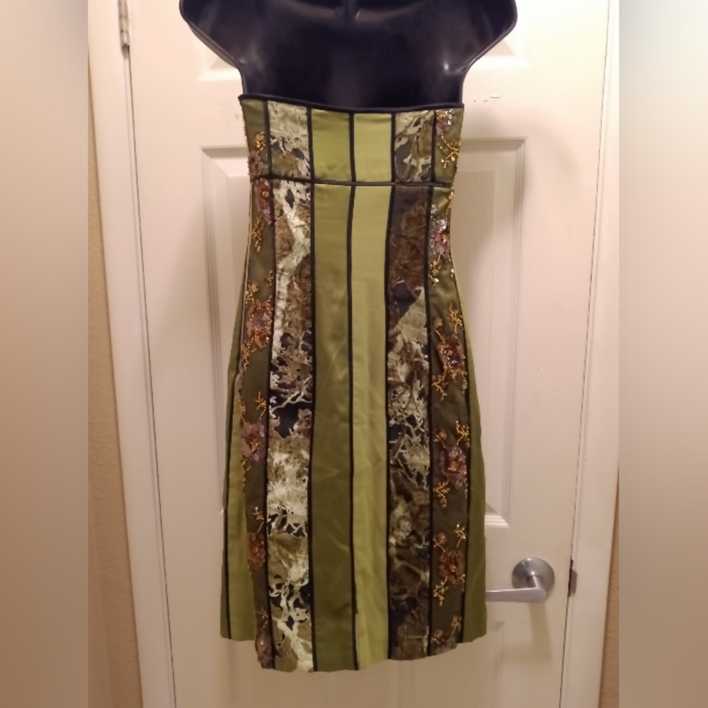 Kay Unger Elegant Green Strapless Sequin Design Dress Sz 6 - Picture 2 of 4